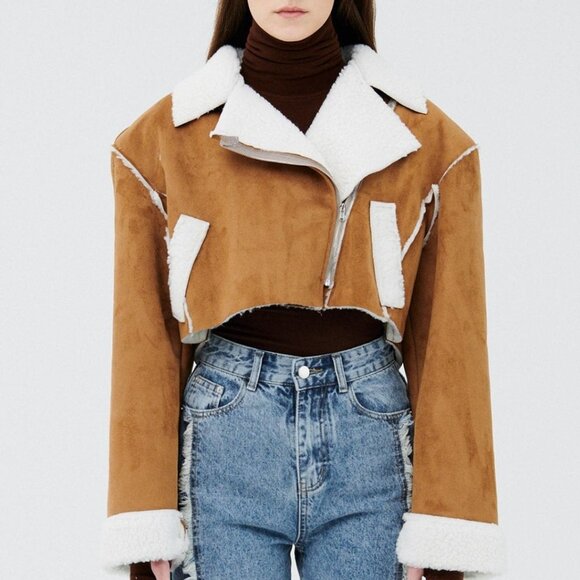 Storets Harlow Faux Shearling Cropped Jacket S/M - Picture 3 of 16